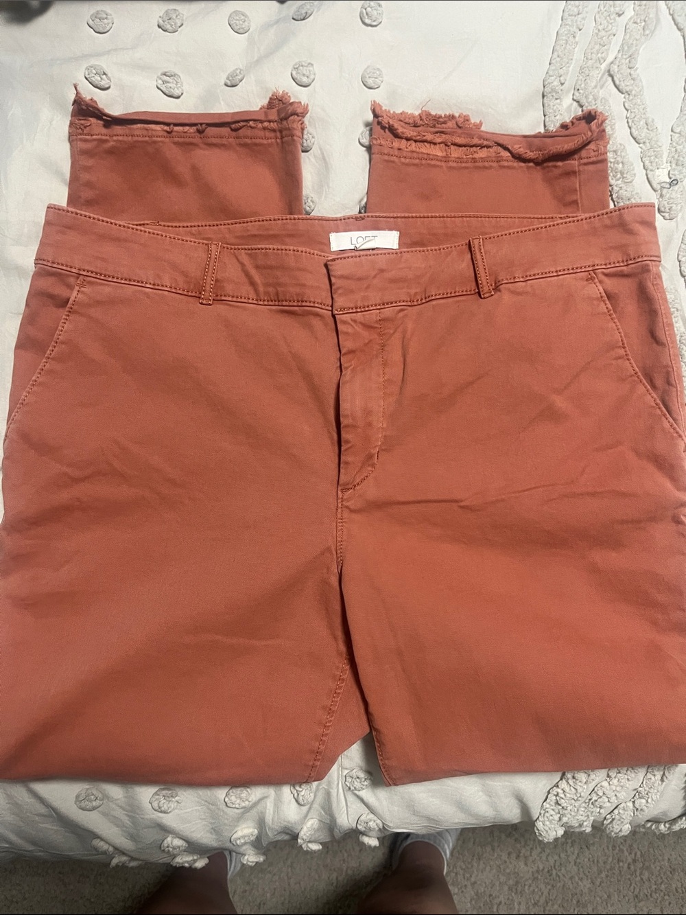 LOFT Terracotta Cropped Frayed-Hem Pants